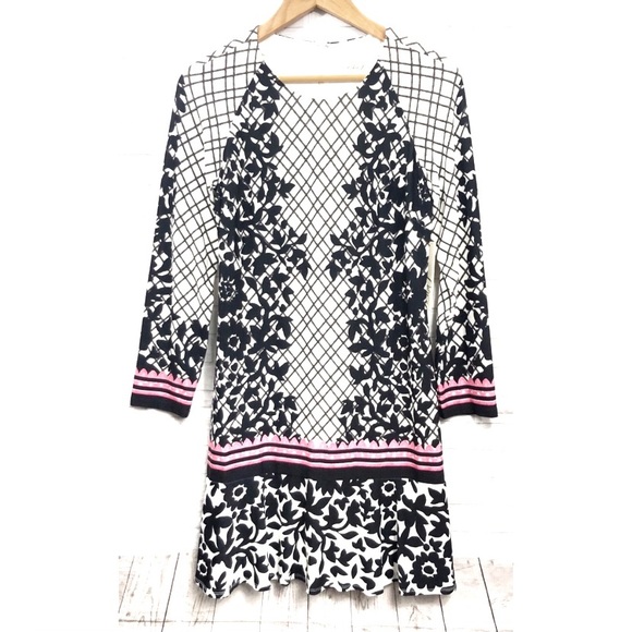 Eliza J Black White Grid Floral Shift Dres… - Picture 2 of 9
